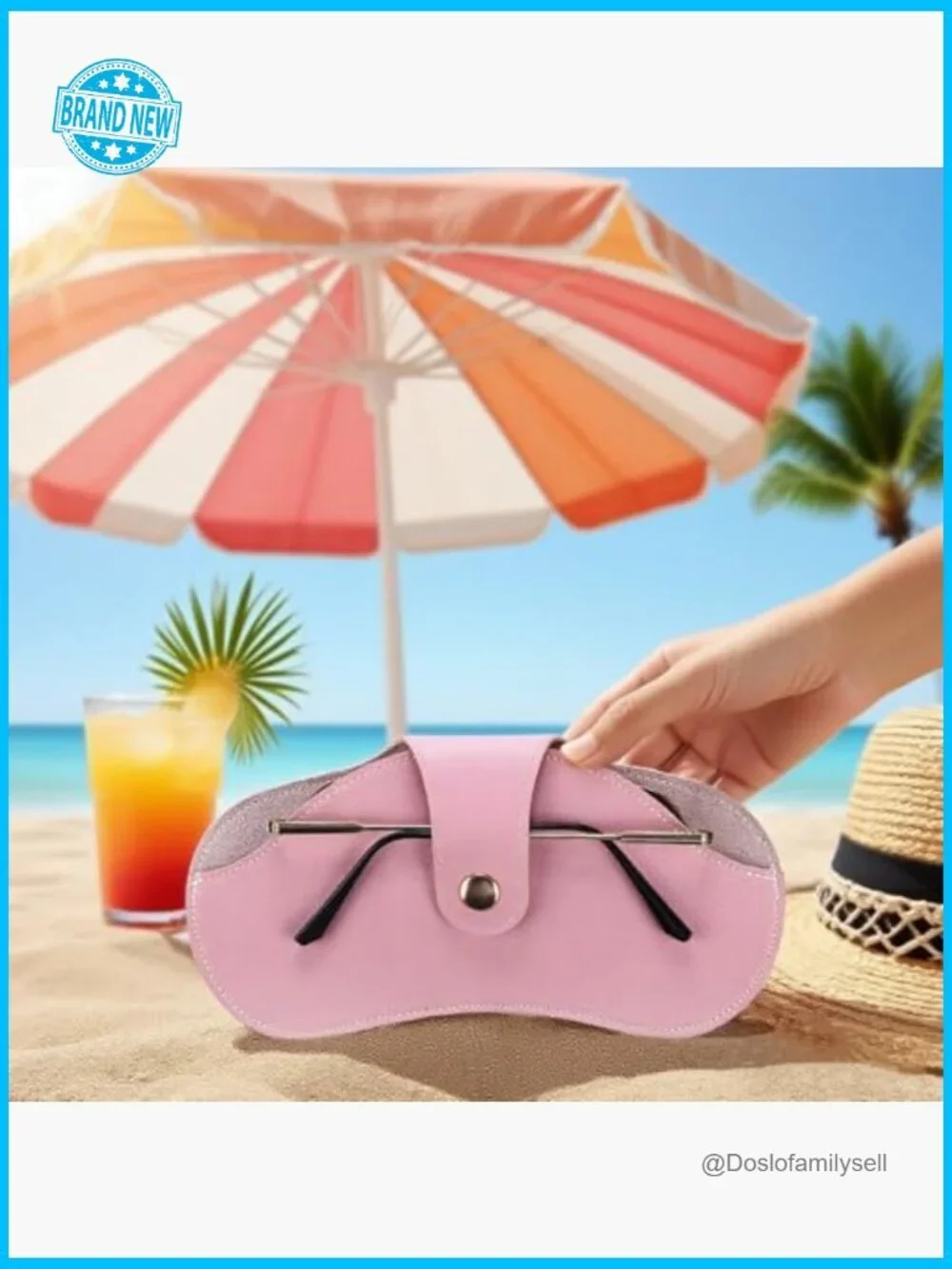 Leather Sunglasses Case with Slim Strap Metal Snap Closure Portable Eyewear